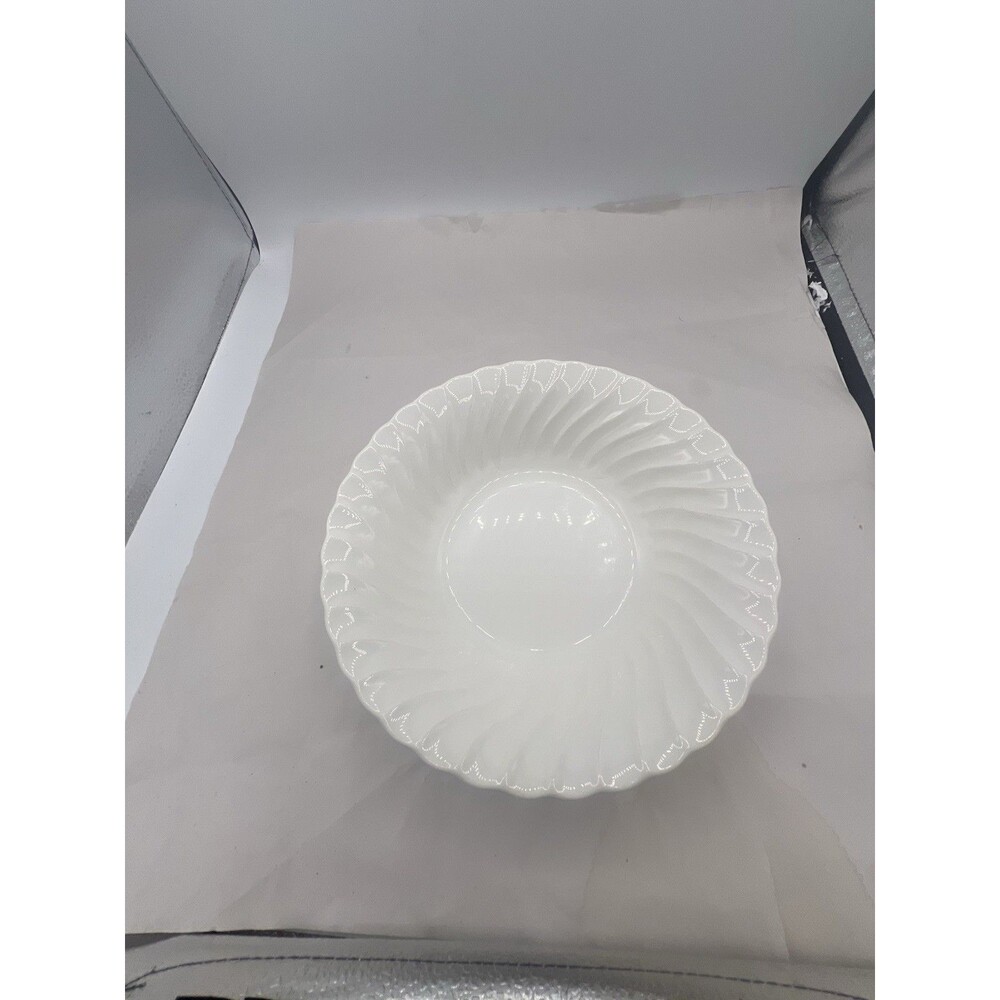 Vintage Sheffield Bone White Serving Bowl, Swirl Ruffle Edge 9”